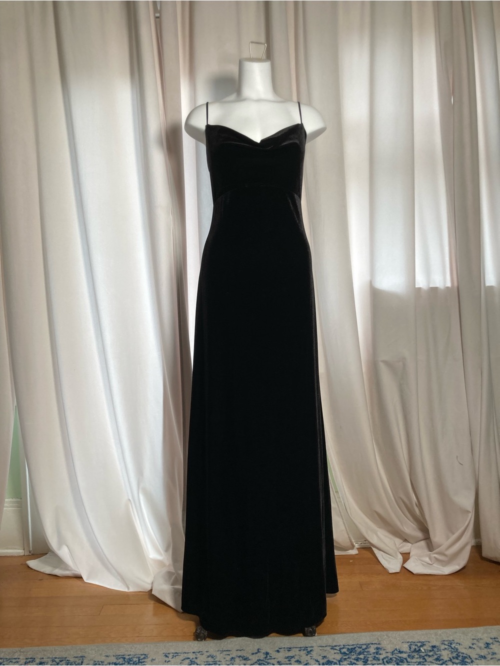 Anthropologie Black Velvet Spaghetti Strap Maxi Dress